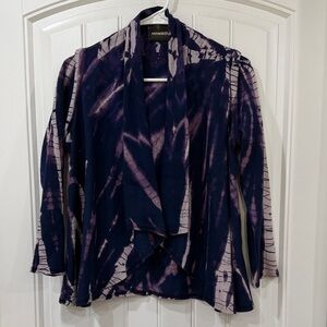 NWOT Monrow Dark Purple and White Tie-Dye Open Front Cardigan